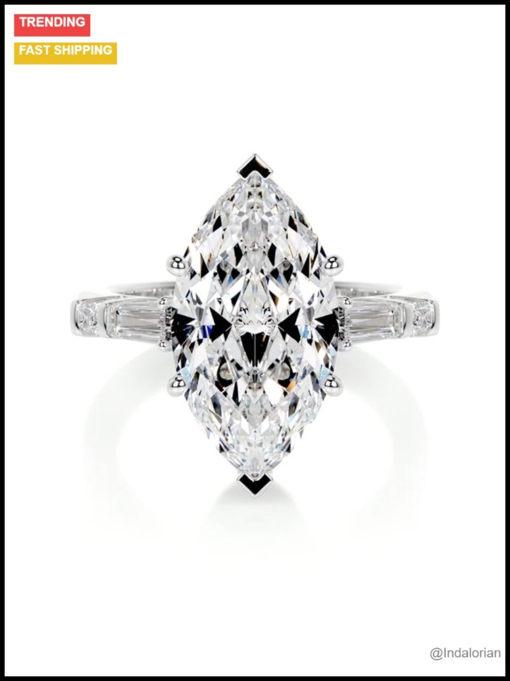 4.3 Ct Marquise Cut Moissanite Engagement Ring Platinum Plated Silver